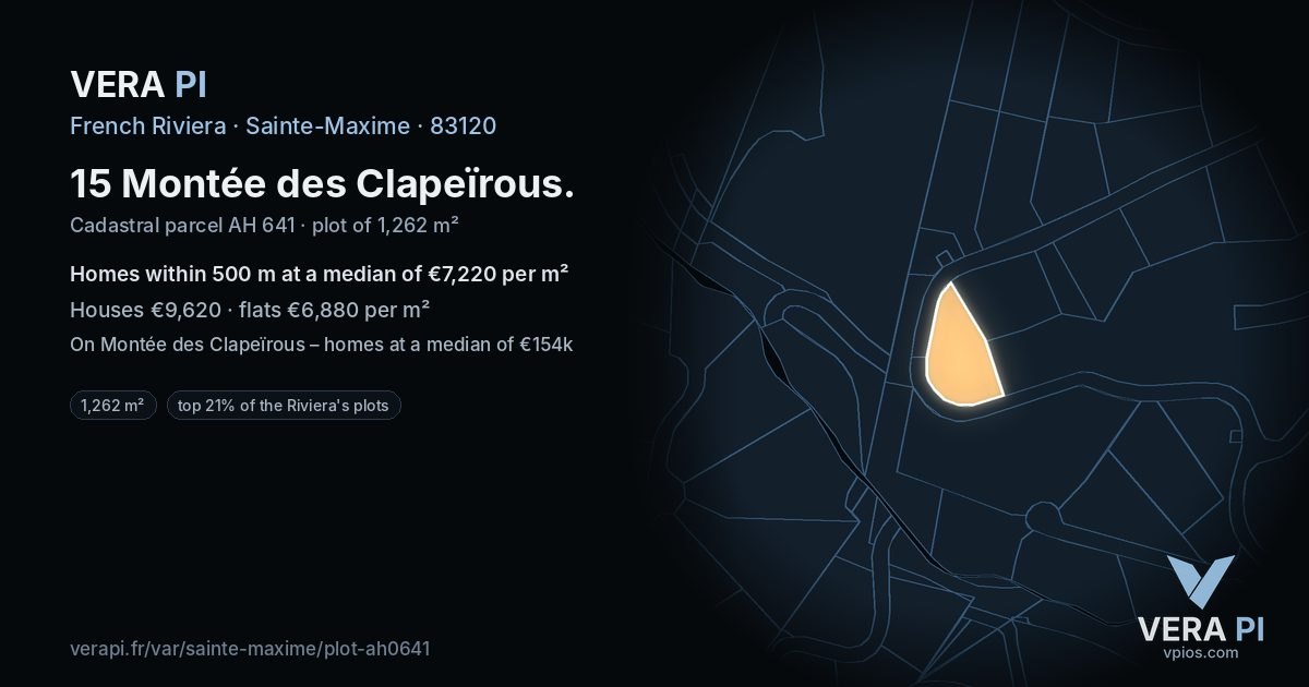15 Montée des Clapeïrous, Sainte-Maxime at night – the plot lit, the parcels around coloured by the prices near them