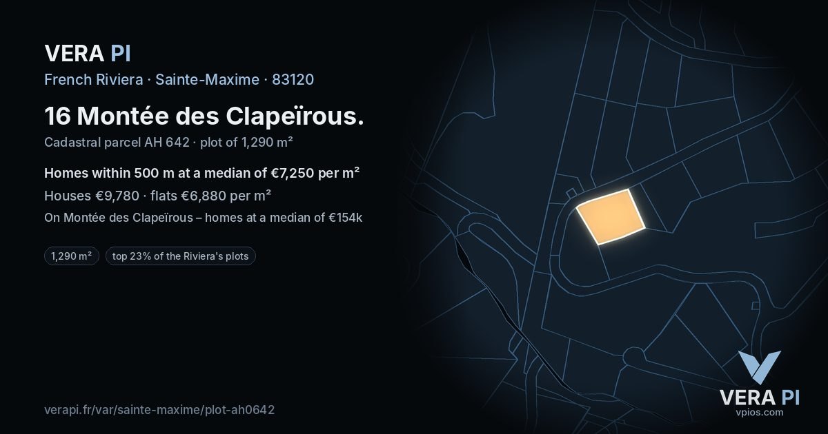 16 Montée des Clapeïrous, Sainte-Maxime at night – the plot lit, the parcels around coloured by the prices near them