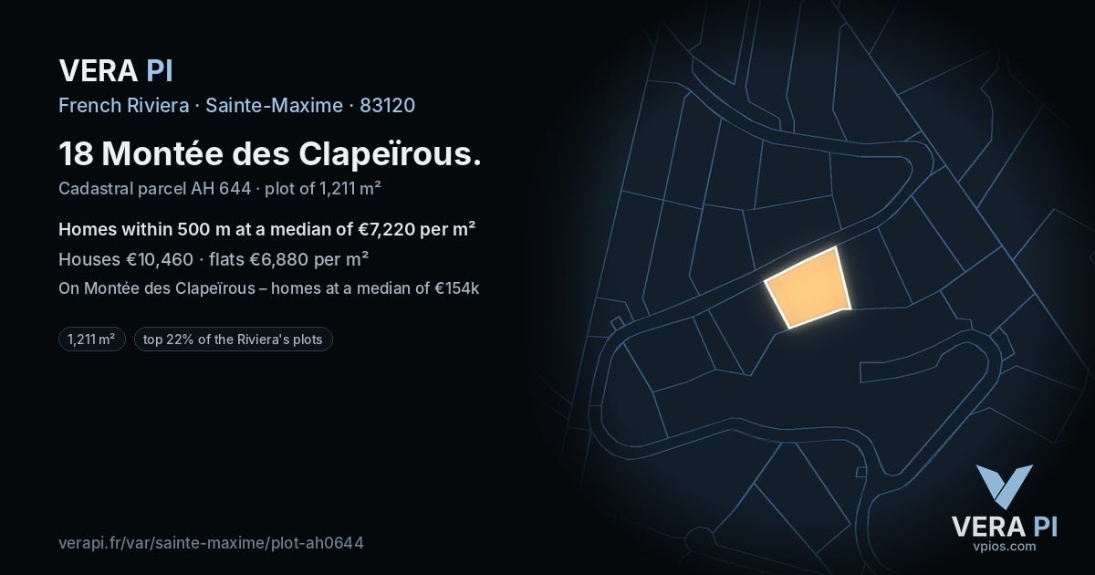 18 Montée des Clapeïrous, Sainte-Maxime at night – the plot lit, the parcels around coloured by the prices near them