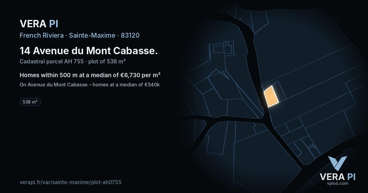 14 Avenue du Mont Cabasse, Sainte-Maxime at night – the plot lit, the parcels around coloured by the prices near them
