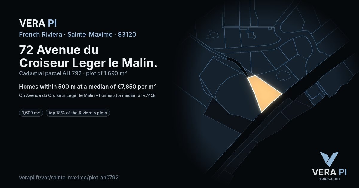 72 Avenue du Croiseur Leger le Malin, Sainte-Maxime at night – the plot lit, the parcels around coloured by the prices near them