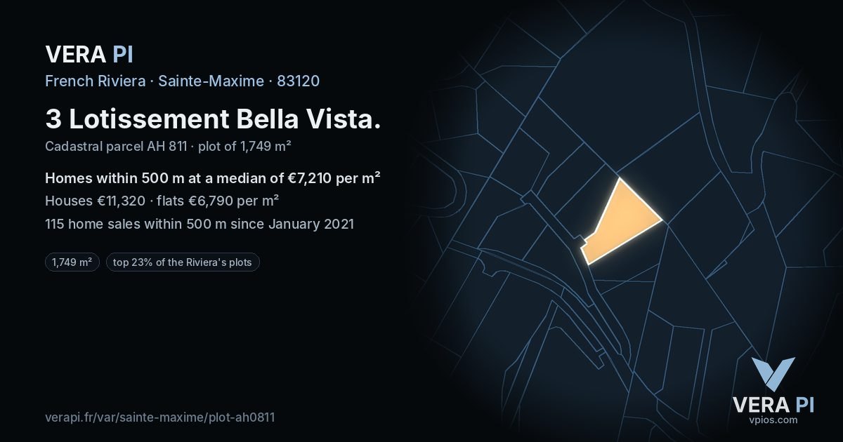3 Lotissement Bella Vista, Sainte-Maxime at night – the plot lit, the parcels around coloured by the prices near them