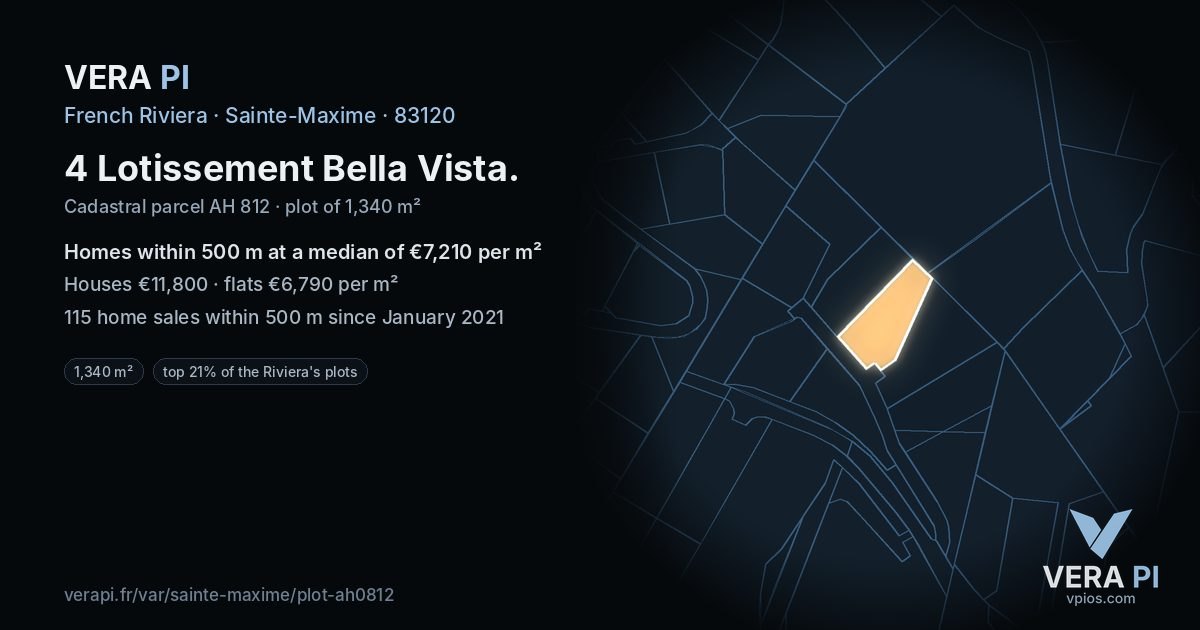 4 Lotissement Bella Vista, Sainte-Maxime at night – the plot lit, the parcels around coloured by the prices near them