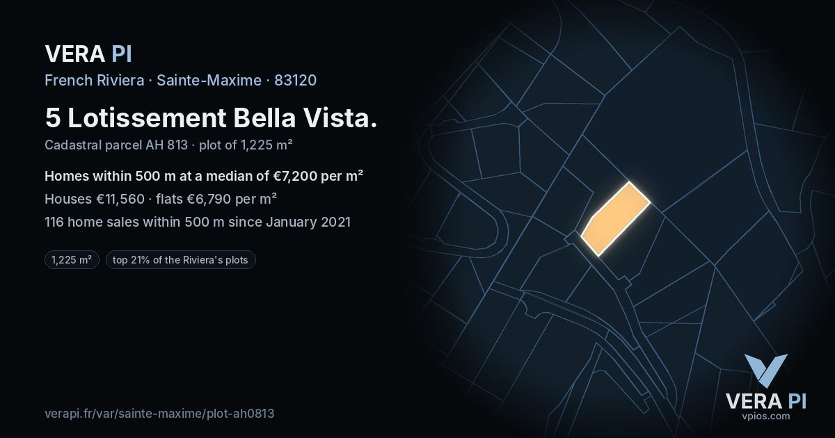 5 Lotissement Bella Vista, Sainte-Maxime at night – the plot lit, the parcels around coloured by the prices near them