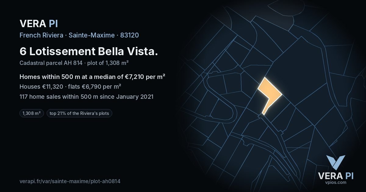 6 Lotissement Bella Vista, Sainte-Maxime at night – the plot lit, the parcels around coloured by the prices near them