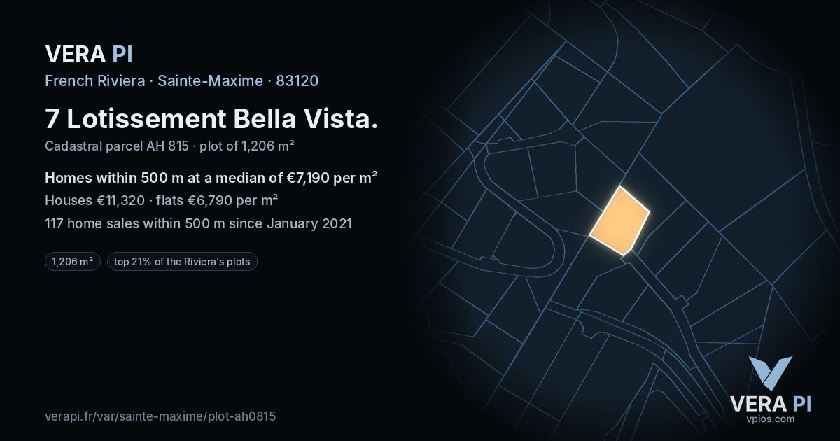 7 Lotissement Bella Vista, Sainte-Maxime at night – the plot lit, the parcels around coloured by the prices near them