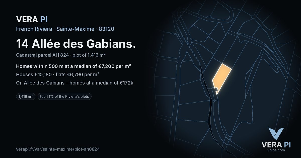 14 Allée des Gabians, Sainte-Maxime at night – the plot lit, the parcels around coloured by the prices near them