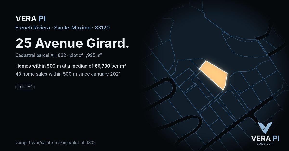 25 Avenue Girard, Sainte-Maxime at night – the plot lit, the parcels around coloured by the prices near them