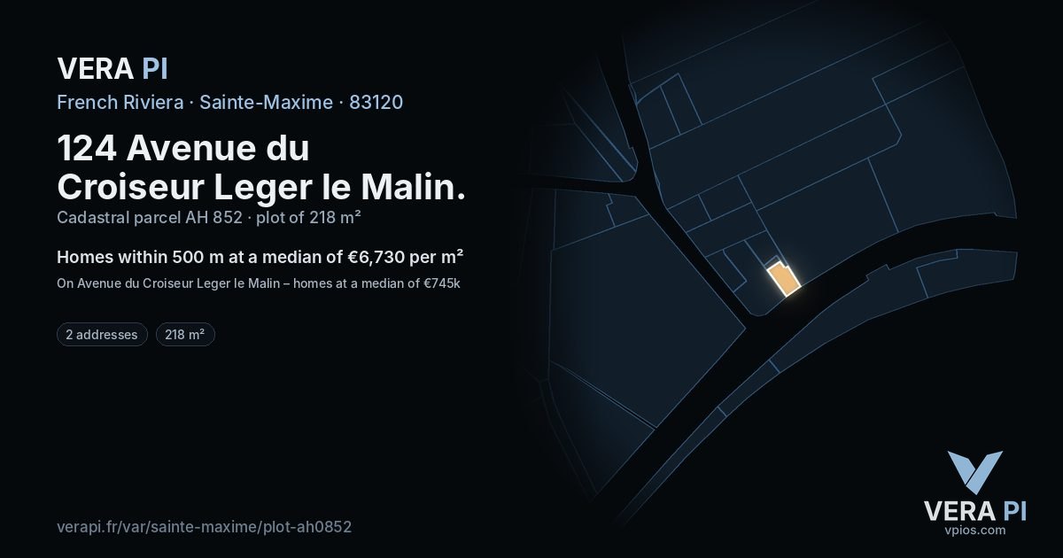 124 Avenue du Croiseur Leger le Malin, Sainte-Maxime at night – the plot lit, the parcels around coloured by the prices near them