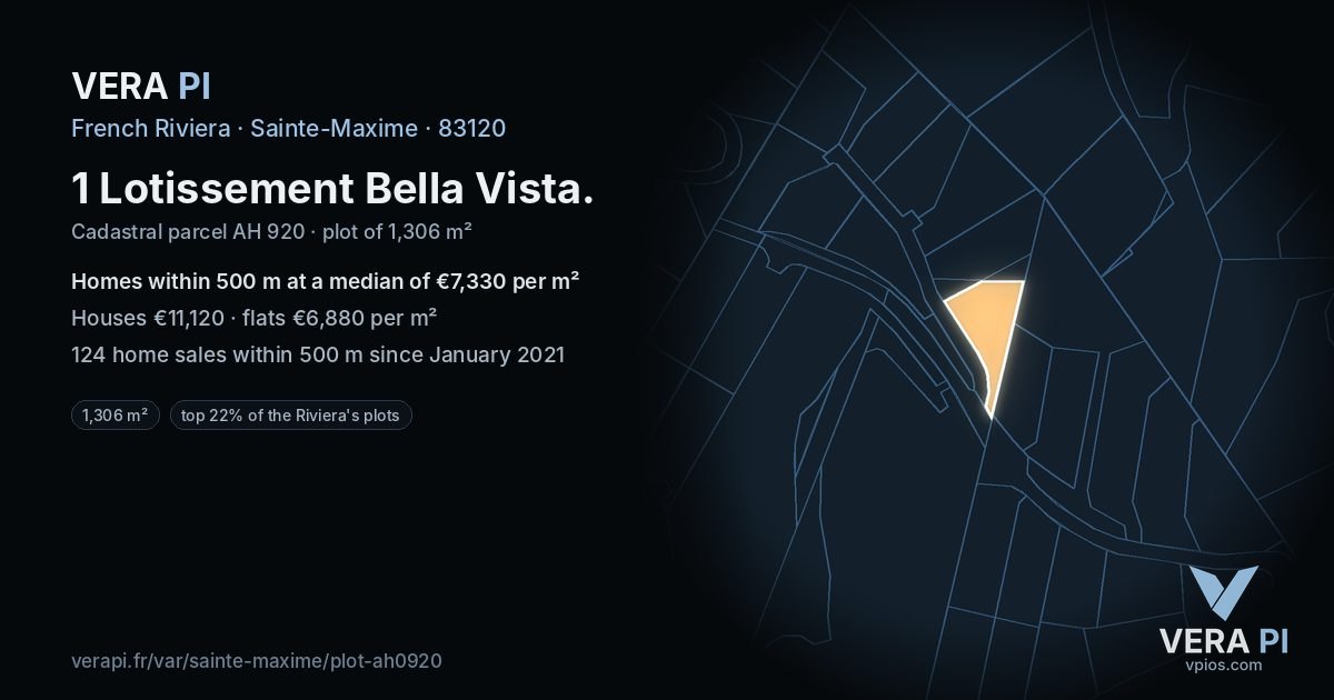 1 Lotissement Bella Vista, Sainte-Maxime at night – the plot lit, the parcels around coloured by the prices near them