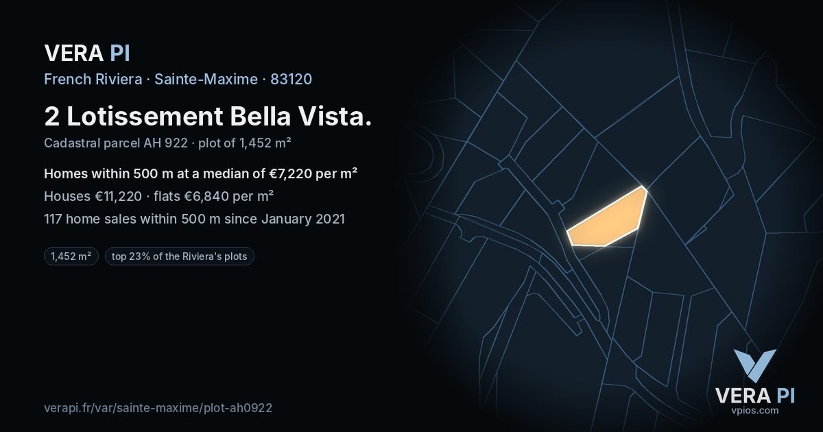 2 Lotissement Bella Vista, Sainte-Maxime at night – the plot lit, the parcels around coloured by the prices near them