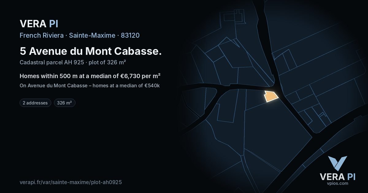 5 Avenue du Mont Cabasse, Sainte-Maxime at night – the plot lit, the parcels around coloured by the prices near them