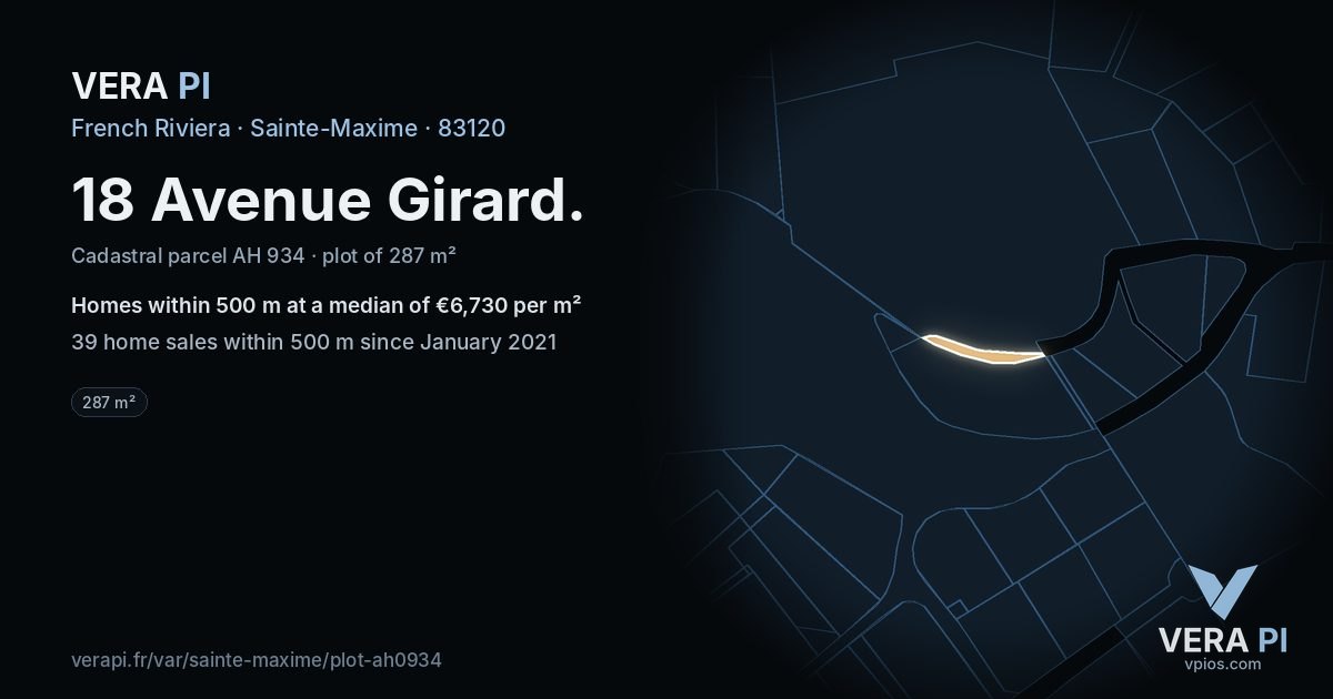 18 Avenue Girard, Sainte-Maxime at night – the plot lit, the parcels around coloured by the prices near them