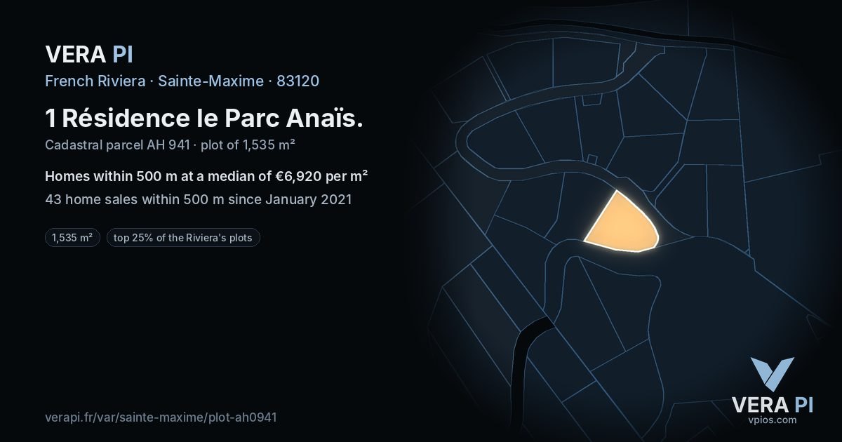 1 Résidence le Parc Anaïs, Sainte-Maxime at night – the plot lit, the parcels around coloured by the prices near them
