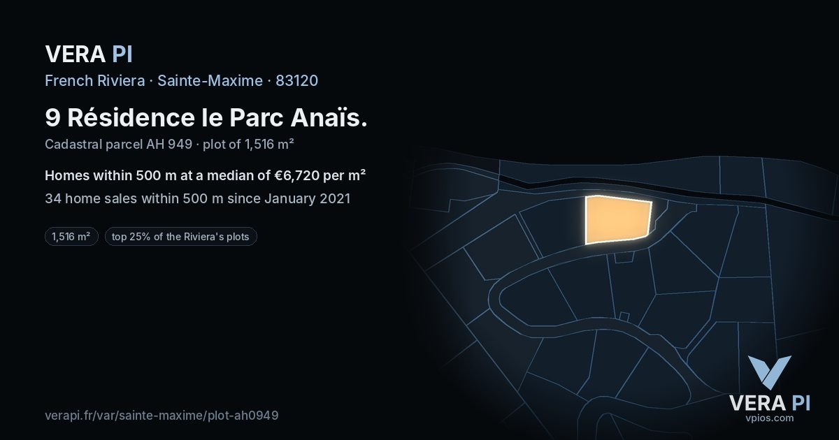 9 Résidence le Parc Anaïs, Sainte-Maxime at night – the plot lit, the parcels around coloured by the prices near them