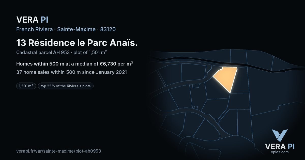 13 Résidence le Parc Anaïs, Sainte-Maxime at night – the plot lit, the parcels around coloured by the prices near them