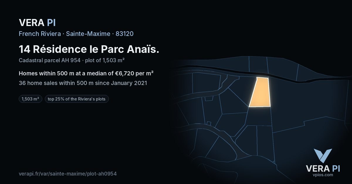 14 Résidence le Parc Anaïs, Sainte-Maxime at night – the plot lit, the parcels around coloured by the prices near them