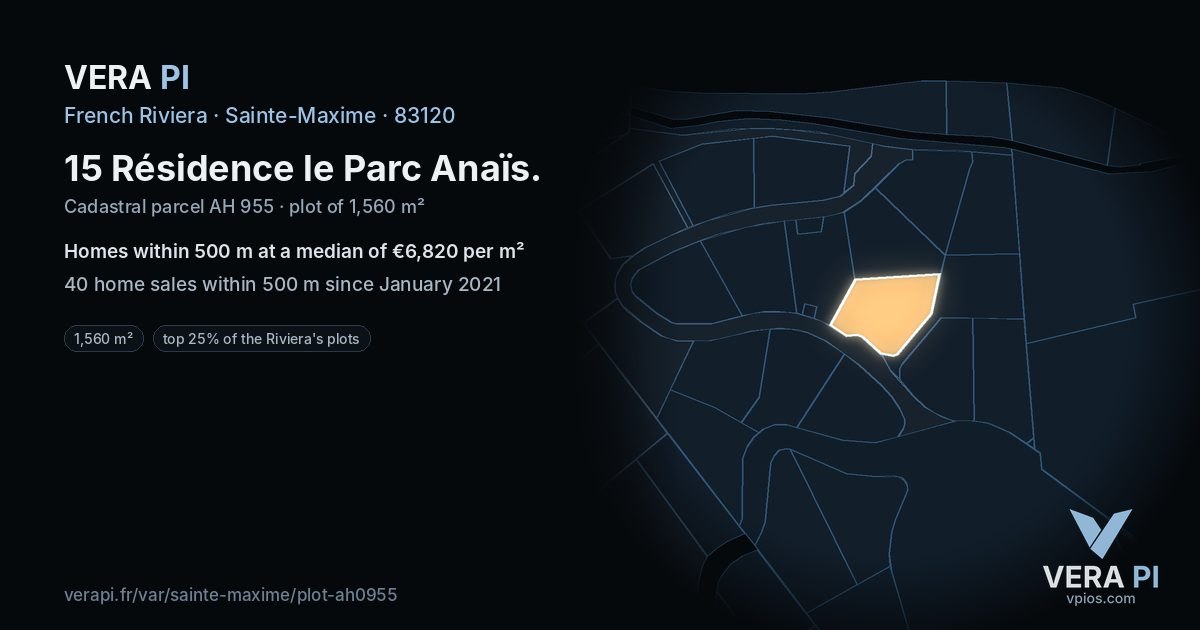 15 Résidence le Parc Anaïs, Sainte-Maxime at night – the plot lit, the parcels around coloured by the prices near them