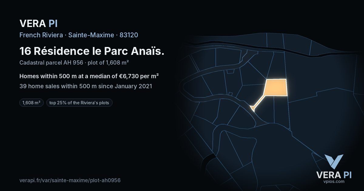 16 Résidence le Parc Anaïs, Sainte-Maxime at night – the plot lit, the parcels around coloured by the prices near them