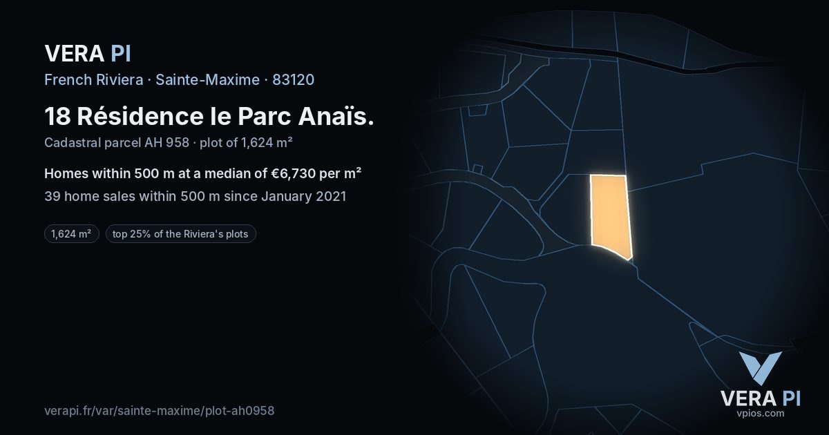 18 Résidence le Parc Anaïs, Sainte-Maxime at night – the plot lit, the parcels around coloured by the prices near them