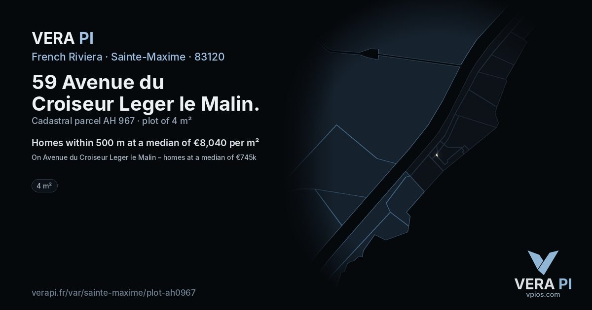 59 Avenue du Croiseur Leger le Malin, Sainte-Maxime at night – the plot lit, the parcels around coloured by the prices near them