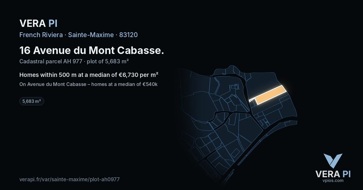 16 Avenue du Mont Cabasse, Sainte-Maxime at night – the plot lit, the parcels around coloured by the prices near them