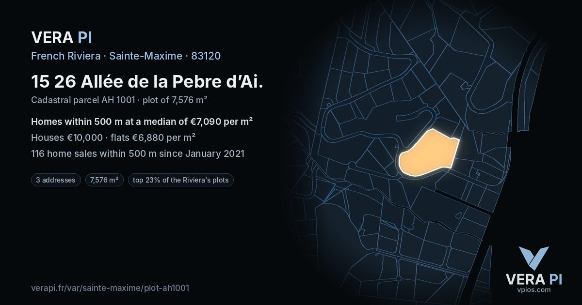 15 26 Allée de la Pebre d’Ai, Sainte-Maxime at night – the plot lit, the parcels around coloured by the prices near them