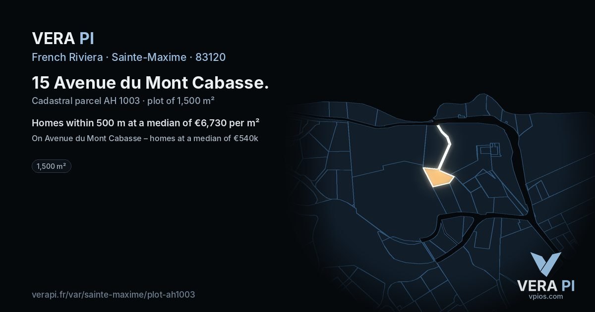 15 Avenue du Mont Cabasse, Sainte-Maxime at night – the plot lit, the parcels around coloured by the prices near them