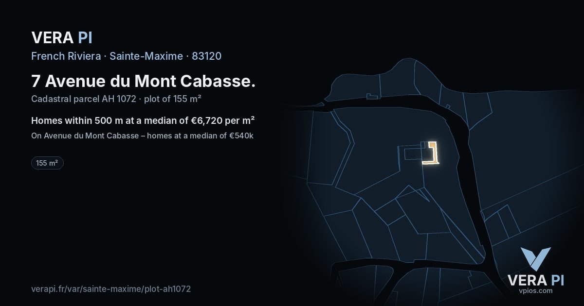 7 Avenue du Mont Cabasse, Sainte-Maxime at night – the plot lit, the parcels around coloured by the prices near them