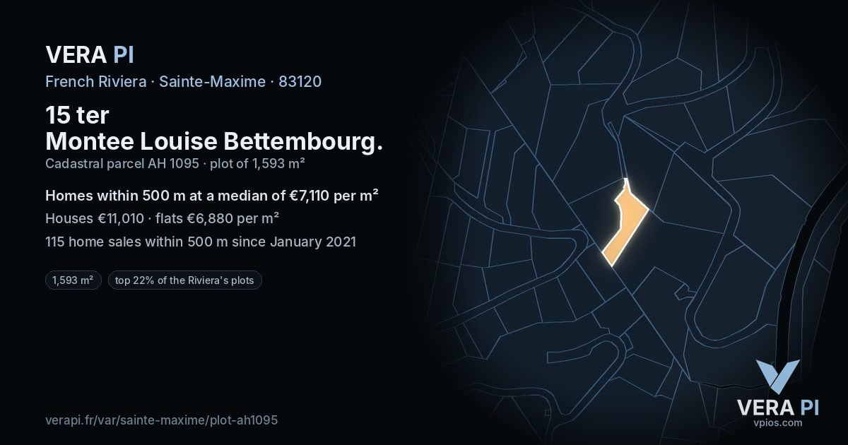 15 ter Montee Louise Bettembourg, Sainte-Maxime at night – the plot lit, the parcels around coloured by the prices near them