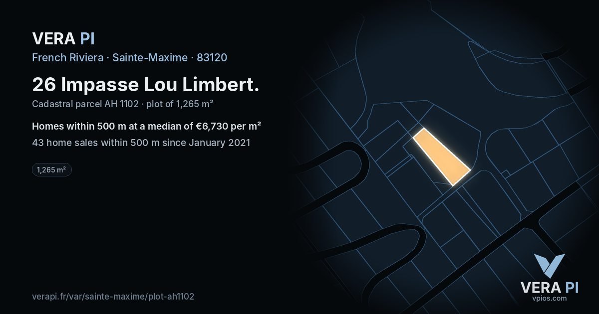 26 Impasse Lou Limbert, Sainte-Maxime at night – the plot lit, the parcels around coloured by the prices near them