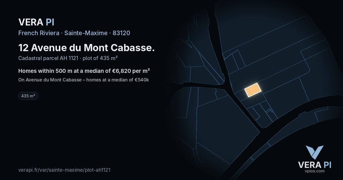 12 Avenue du Mont Cabasse, Sainte-Maxime at night – the plot lit, the parcels around coloured by the prices near them