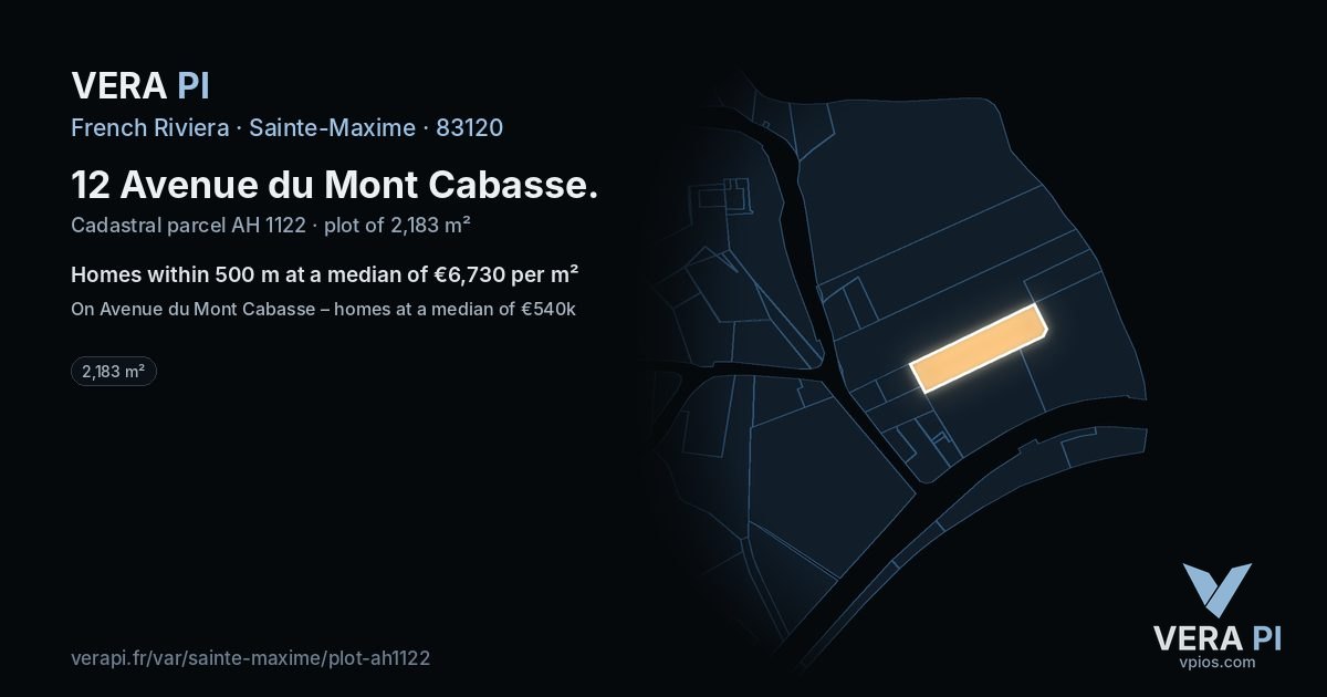 12 Avenue du Mont Cabasse, Sainte-Maxime at night – the plot lit, the parcels around coloured by the prices near them