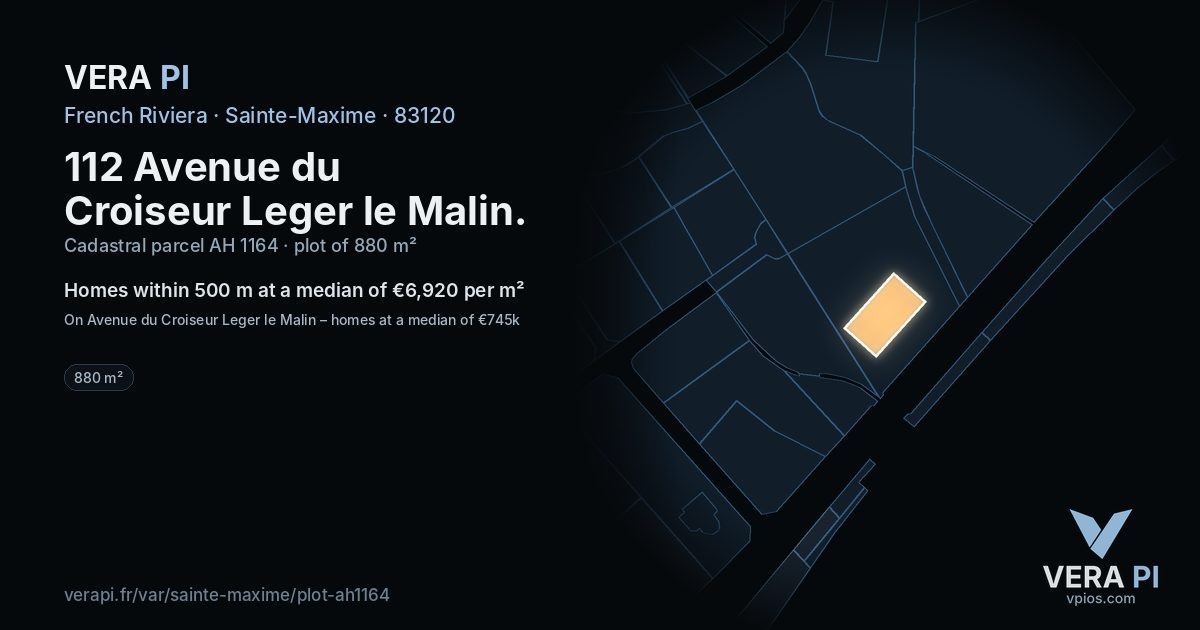 112 Avenue du Croiseur Leger le Malin, Sainte-Maxime at night – the plot lit, the parcels around coloured by the prices near them