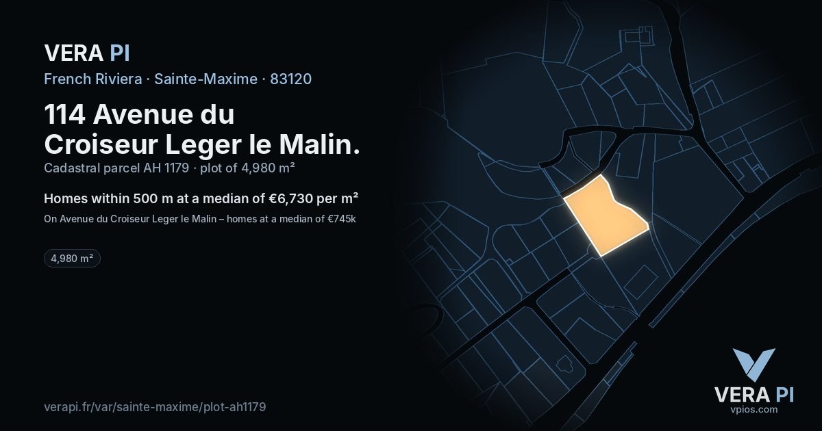 114 Avenue du Croiseur Leger le Malin, Sainte-Maxime at night – the plot lit, the parcels around coloured by the prices near them