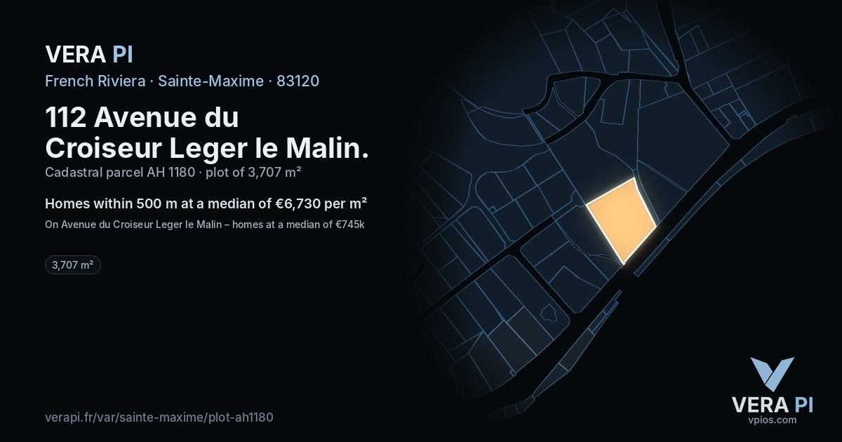 112 Avenue du Croiseur Leger le Malin, Sainte-Maxime at night – the plot lit, the parcels around coloured by the prices near them