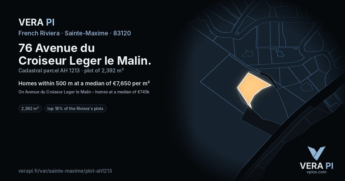 76 Avenue du Croiseur Leger le Malin, Sainte-Maxime at night – the plot lit, the parcels around coloured by the prices near them