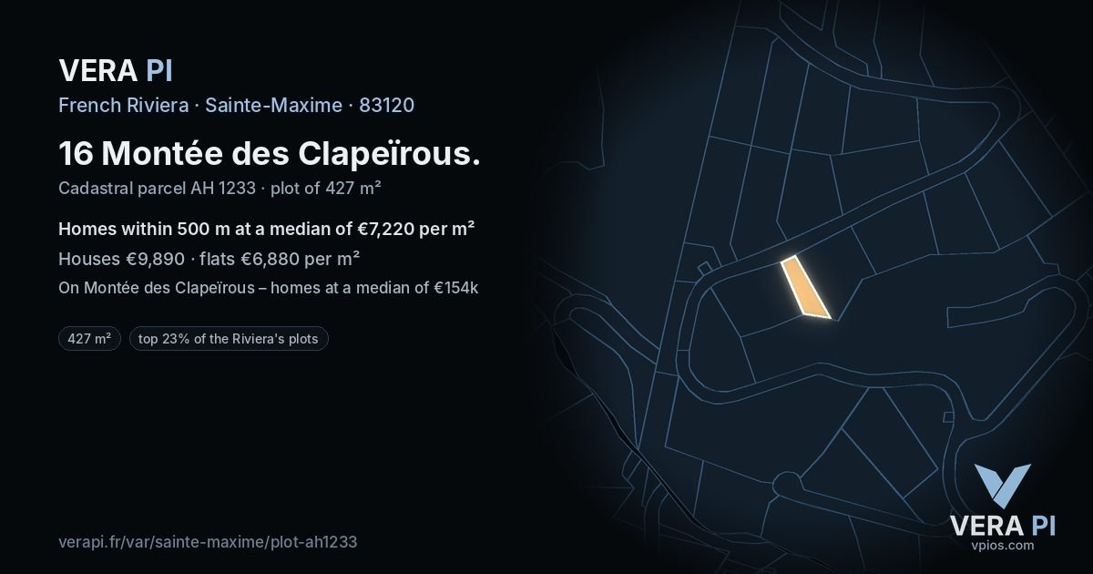 16 Montée des Clapeïrous, Sainte-Maxime at night – the plot lit, the parcels around coloured by the prices near them
