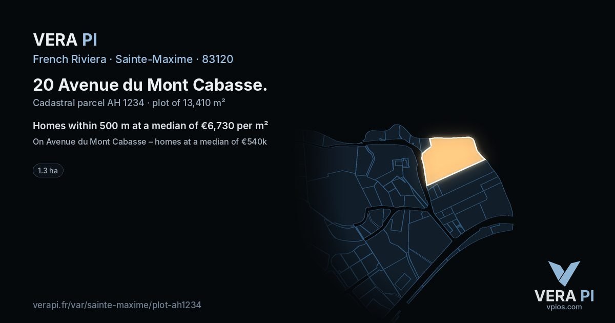20 Avenue du Mont Cabasse, Sainte-Maxime at night – the plot lit, the parcels around coloured by the prices near them