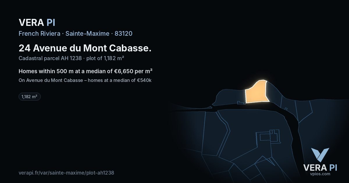 24 Avenue du Mont Cabasse, Sainte-Maxime at night – the plot lit, the parcels around coloured by the prices near them