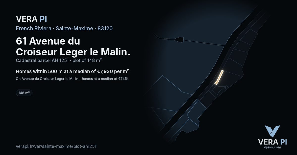 61 Avenue du Croiseur Leger le Malin, Sainte-Maxime at night – the plot lit, the parcels around coloured by the prices near them