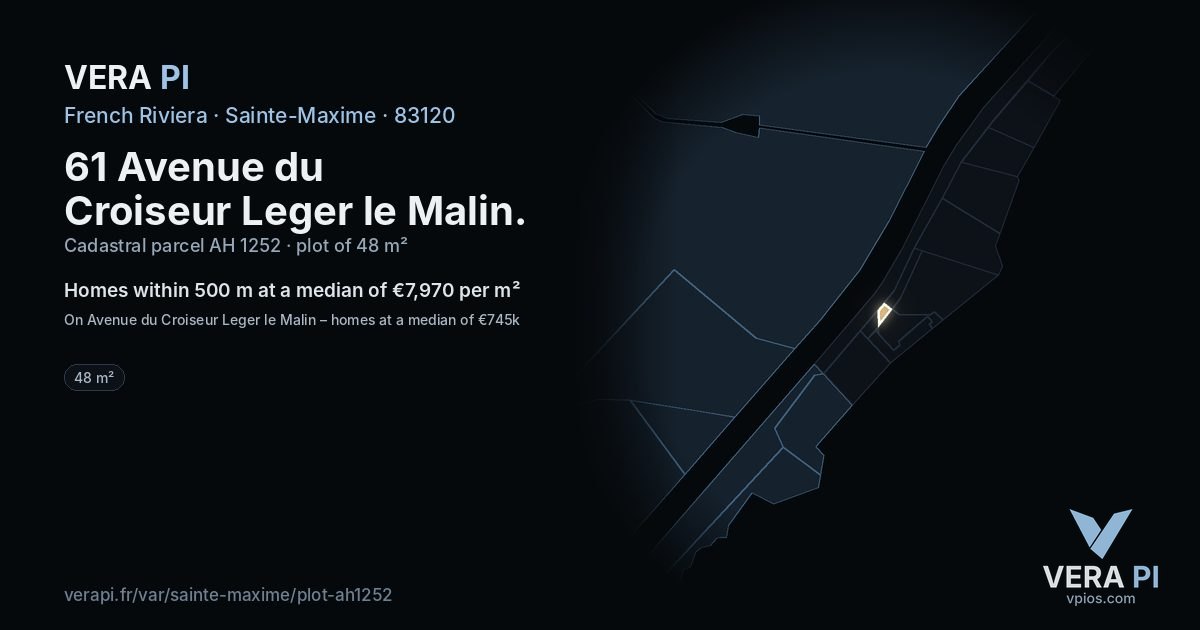 61 Avenue du Croiseur Leger le Malin, Sainte-Maxime at night – the plot lit, the parcels around coloured by the prices near them