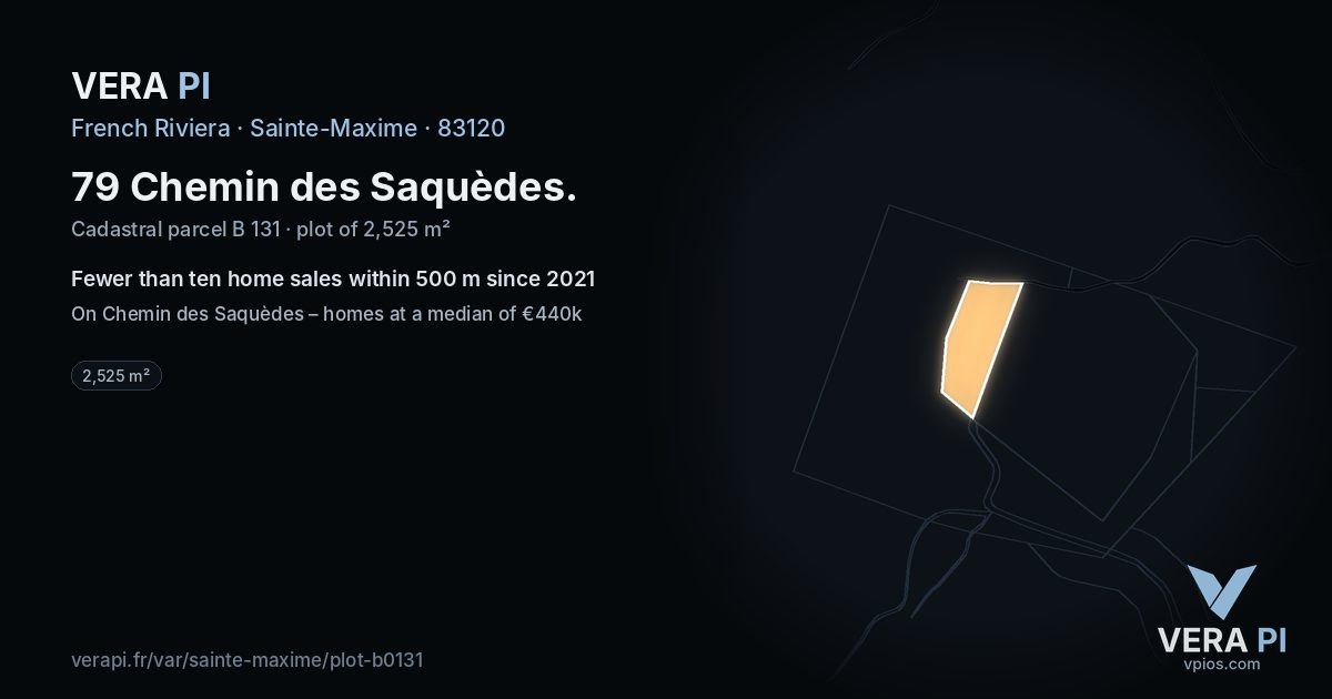 79 Chemin des Saquèdes, Sainte-Maxime at night – the plot lit, the parcels around coloured by the prices near them