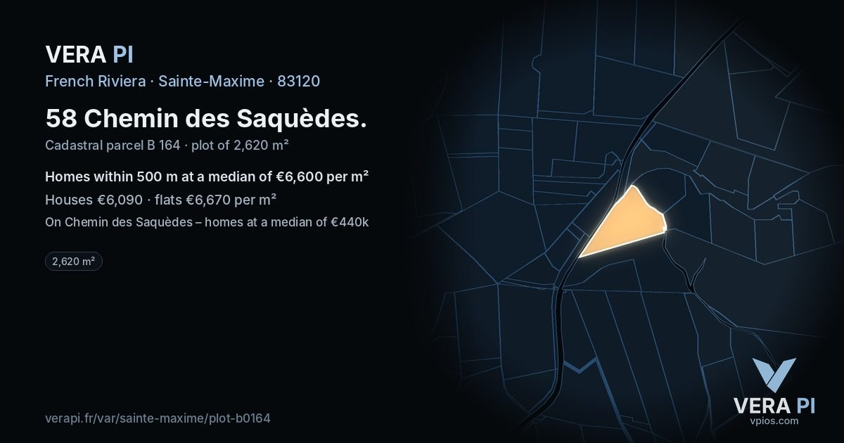 58 Chemin des Saquèdes, Sainte-Maxime at night – the plot lit, the parcels around coloured by the prices near them