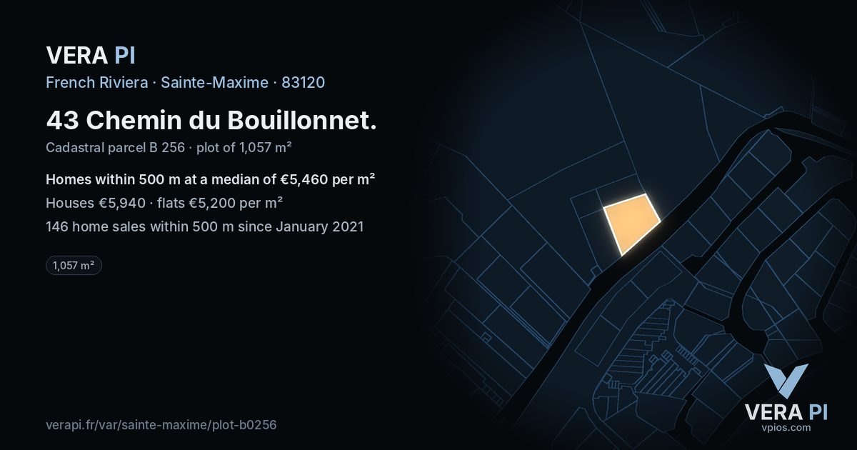 43 Chemin du Bouillonnet, Sainte-Maxime at night – the plot lit, the parcels around coloured by the prices near them