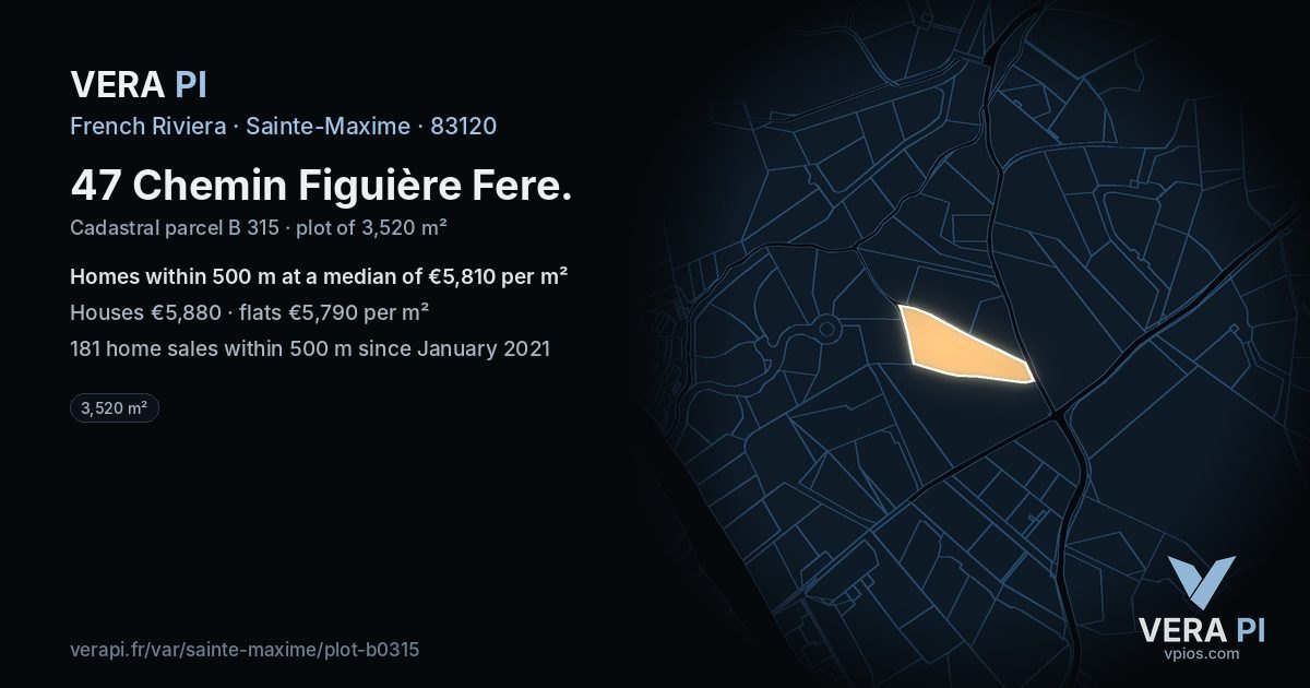 47 Chemin Figuière Fere, Sainte-Maxime at night – the plot lit, the parcels around coloured by the prices near them