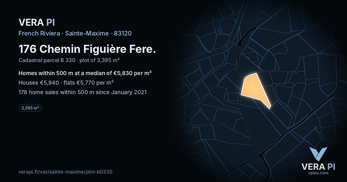 176 Chemin Figuière Fere, Sainte-Maxime at night – the plot lit, the parcels around coloured by the prices near them