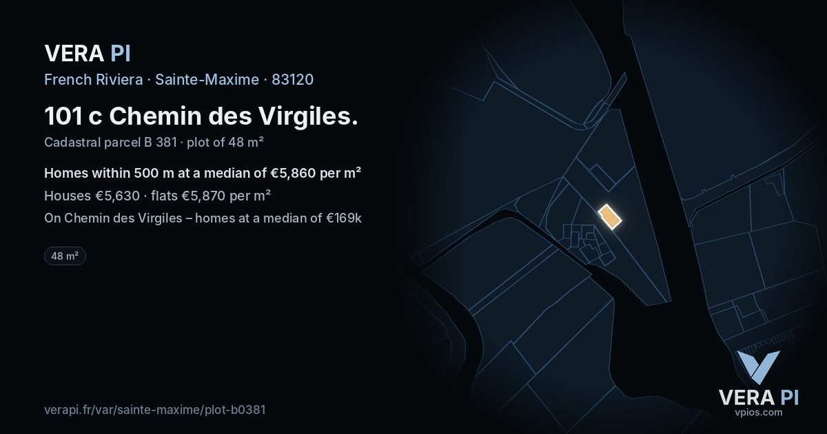 101 c Chemin des Virgiles, Sainte-Maxime at night – the plot lit, the parcels around coloured by the prices near them