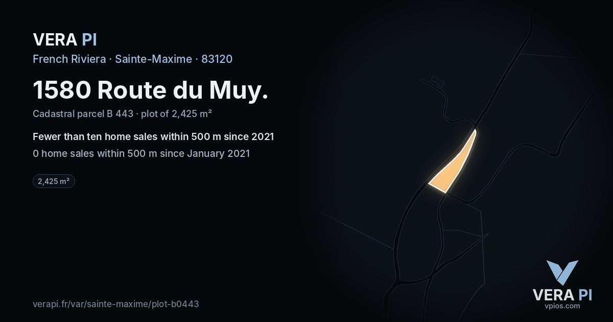 1580 Route du Muy, Sainte-Maxime at night – the plot lit, the parcels around coloured by the prices near them
