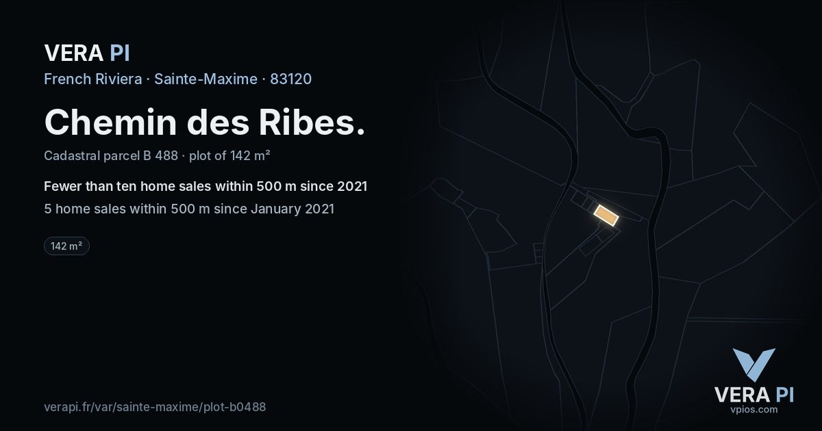 Chemin des Ribes, Sainte-Maxime at night – the plot lit, the parcels around coloured by the prices near them
